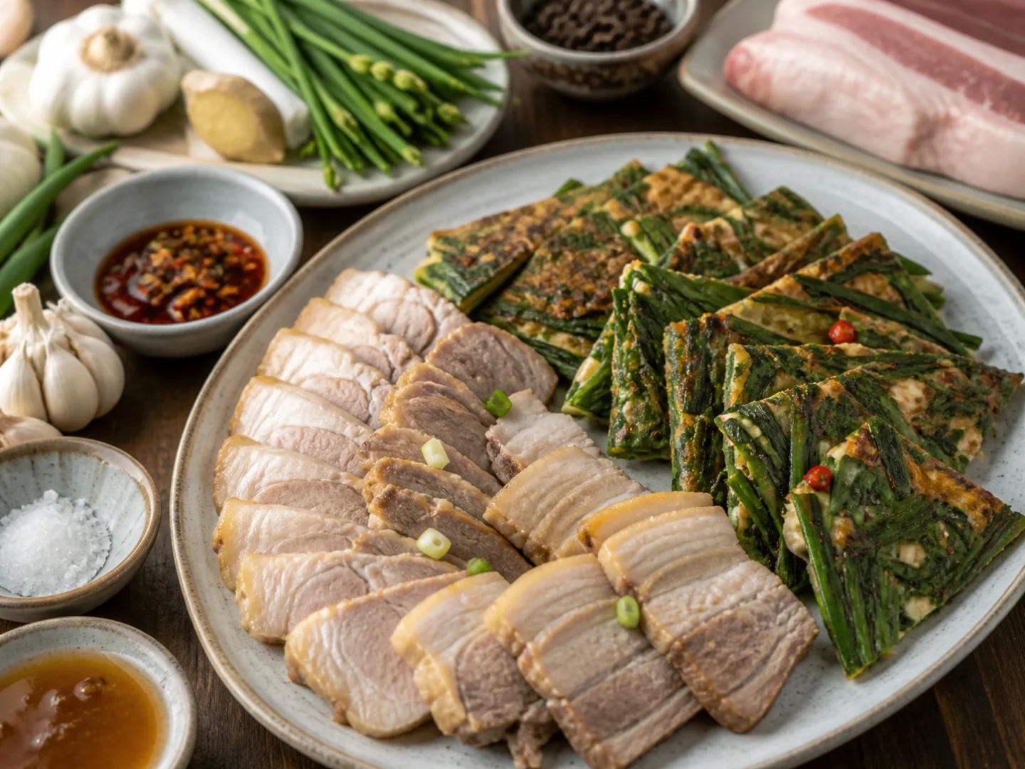 돼지고기 수육 부추부침